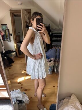 White Eyelet Sleeveless Collared Mini Dress